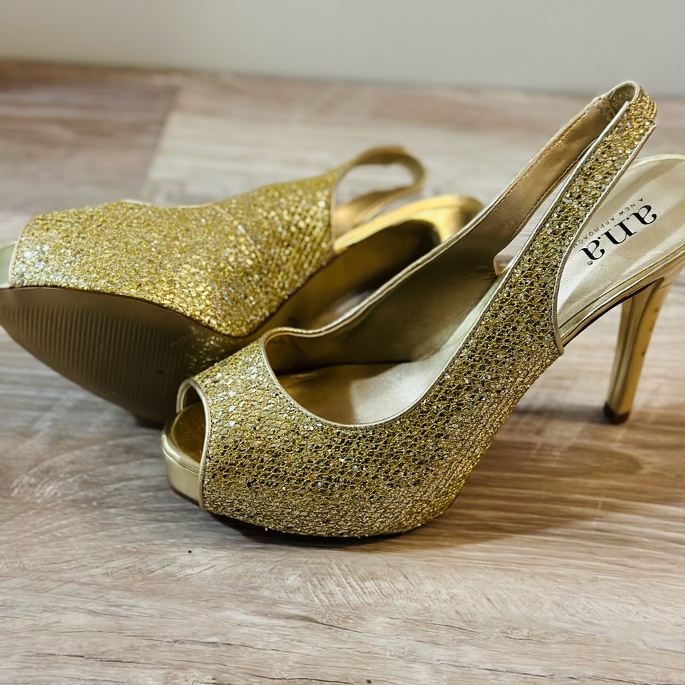 A.N.A. Gold Slingbacks - Picture 2 of 2